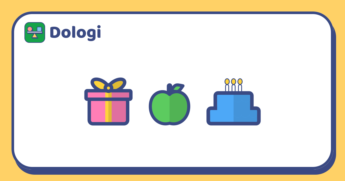 Un cadeau emballé, une pomme et un gâteau d'anniversaire.