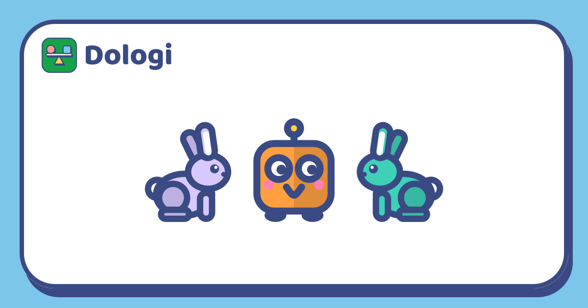 Dua kelinci memandang maskot Dologi di antara mereka.
