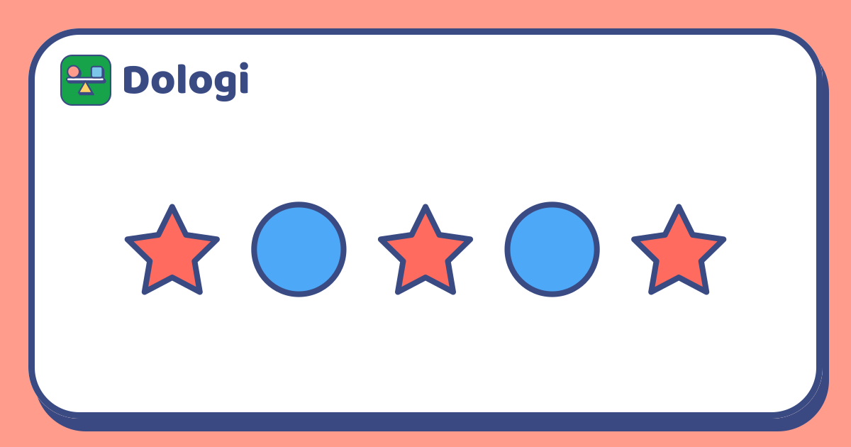 A row of shapes alternating star, circle, star, circle, star.