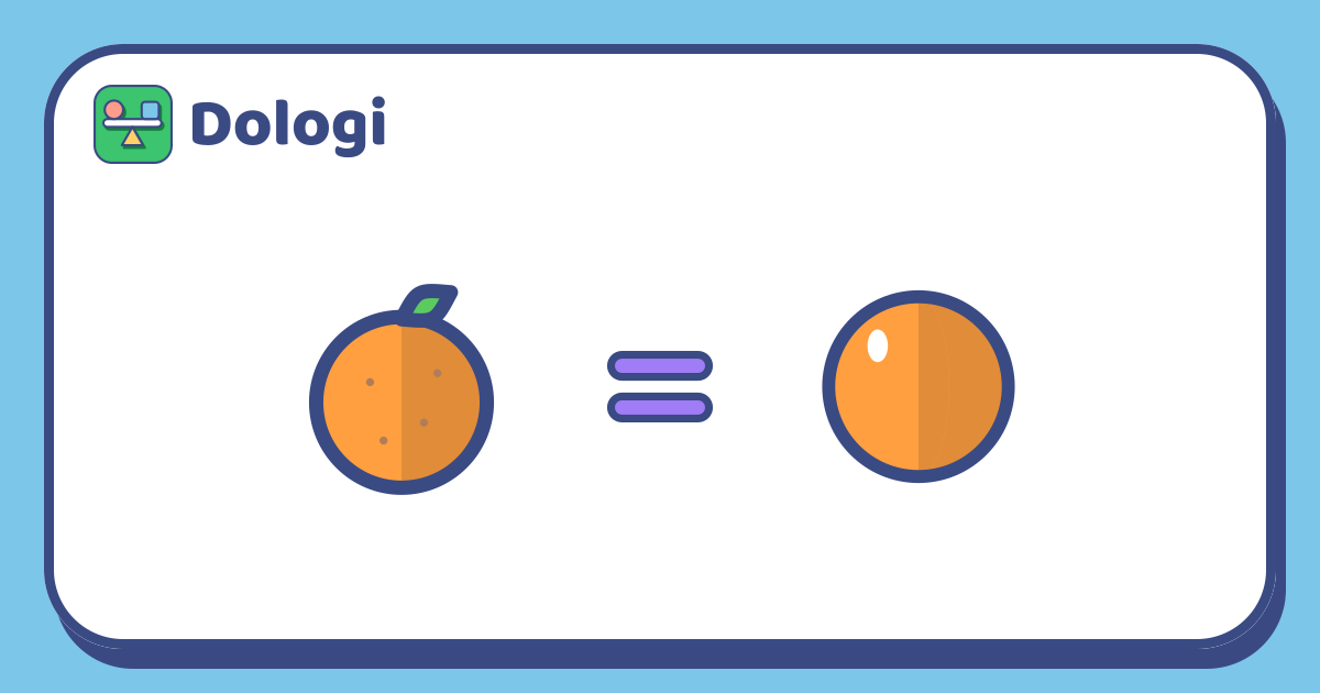 An orange on the left, an equals sign in the middle, and an orange ball on the right.