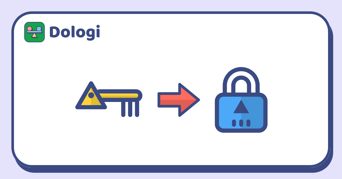 A key with a triangle-shaped grip, an arrow and a lock with a matching triangle shape.